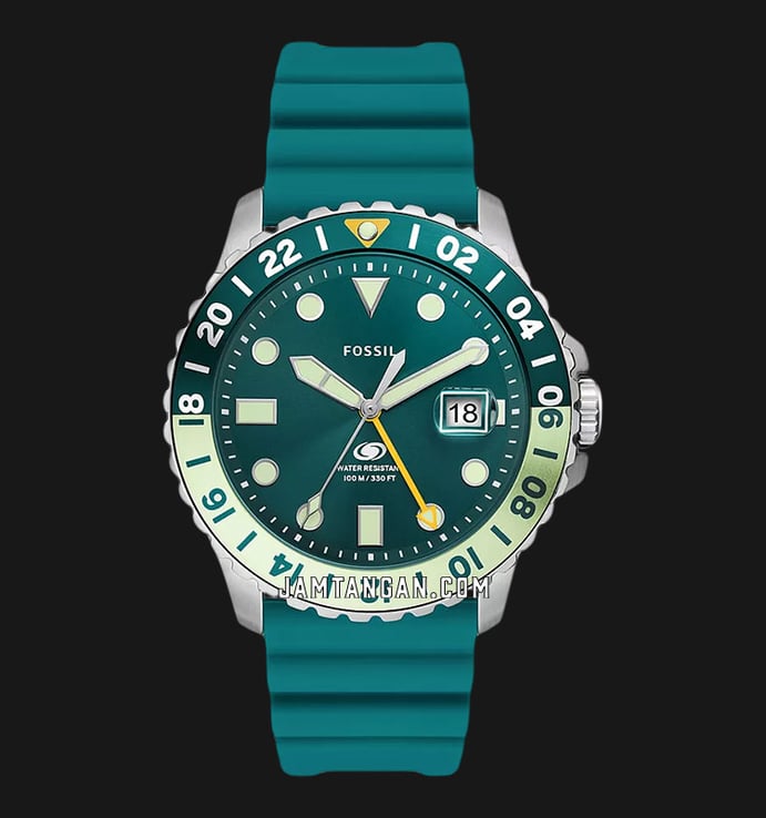 Fossil Blue GMT FS5992 Three-Hand Date Oasis Green Dial Teal Blue Silicone  Strap | Quarzuhren