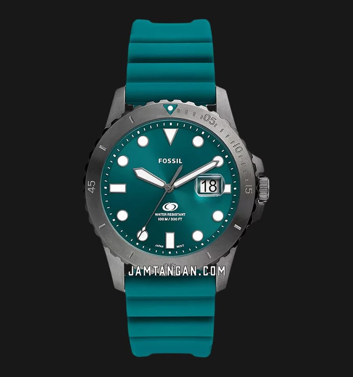 Blue Green Blue Silicone Three-Hand FS5995 Dial Fossil Dive Date Teal Oasis Strap
