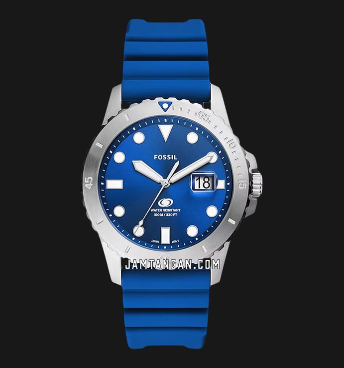 Fossil Blue Dive FS5998 Three-Hand Date Blue Dial Blue Silicone Strap