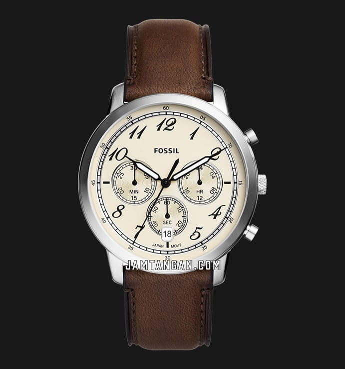 Fossil Neutra FS6022 Chronograph Men Beige Dial Brown Leather Strap