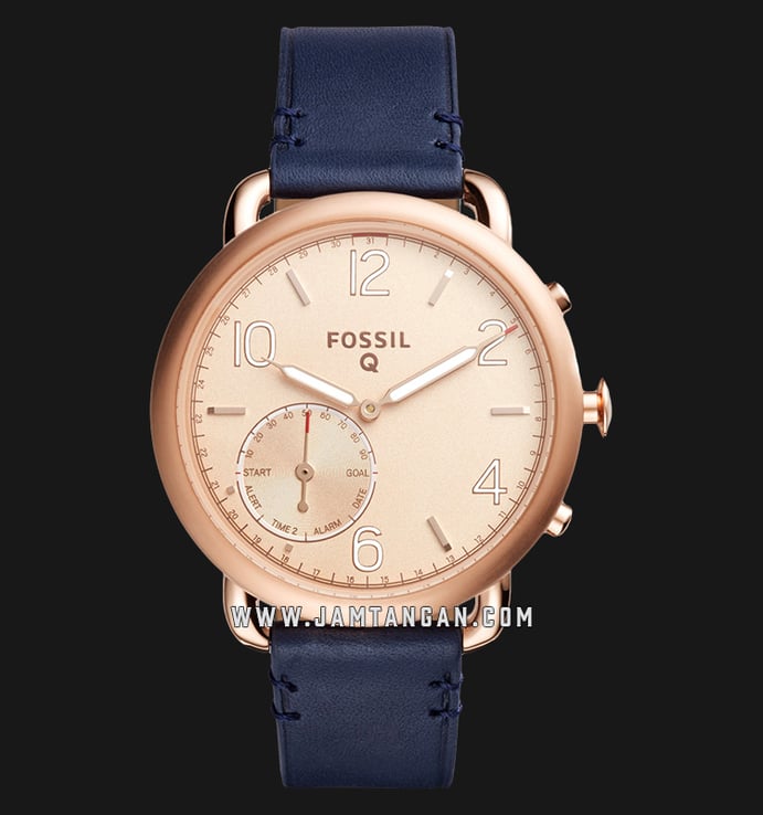 Fossil Q FTW1128 Taylor Hybrid Smartwatch Rose Gold Dial Navy Leather Strap