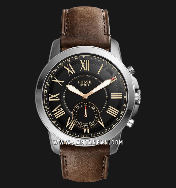 Fossil Grant Hybrid Smartwatch FTW1156 Black Dial Dark Brown Leather Strap