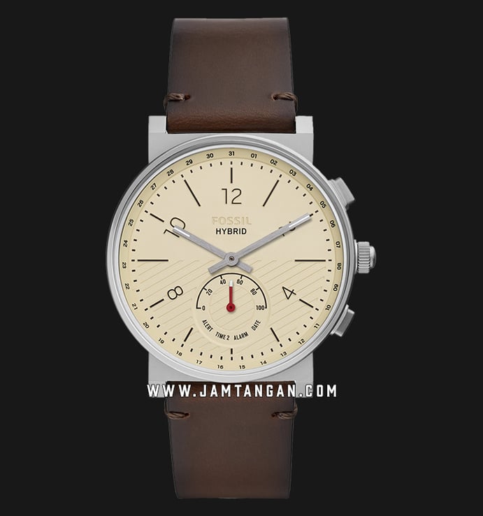 Fossil Barstow Hybrid Smartwatch FTW1185 Beige Dial Brown Leather Strap