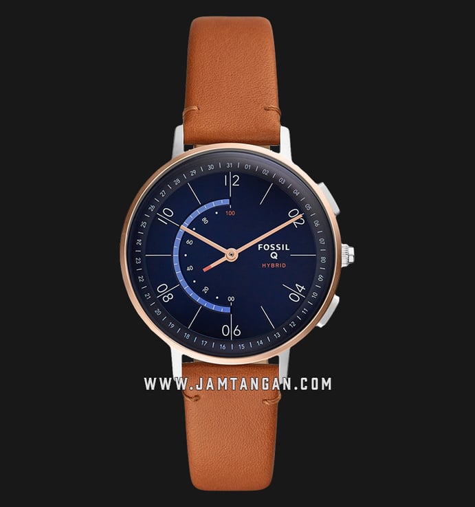 Fossil Q FTW5027 Harper Hybrid Smartwatch Blue Dial Brown Leather Strap