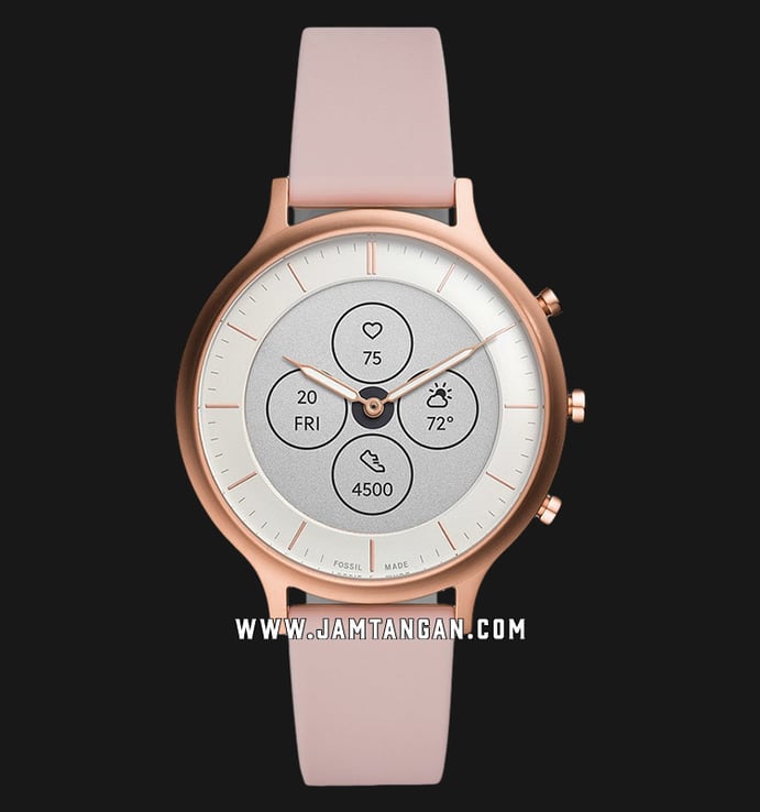 Fossil Charter FTW7013 Hybrid Smartwatch Silver Dial Pink Leather Strap