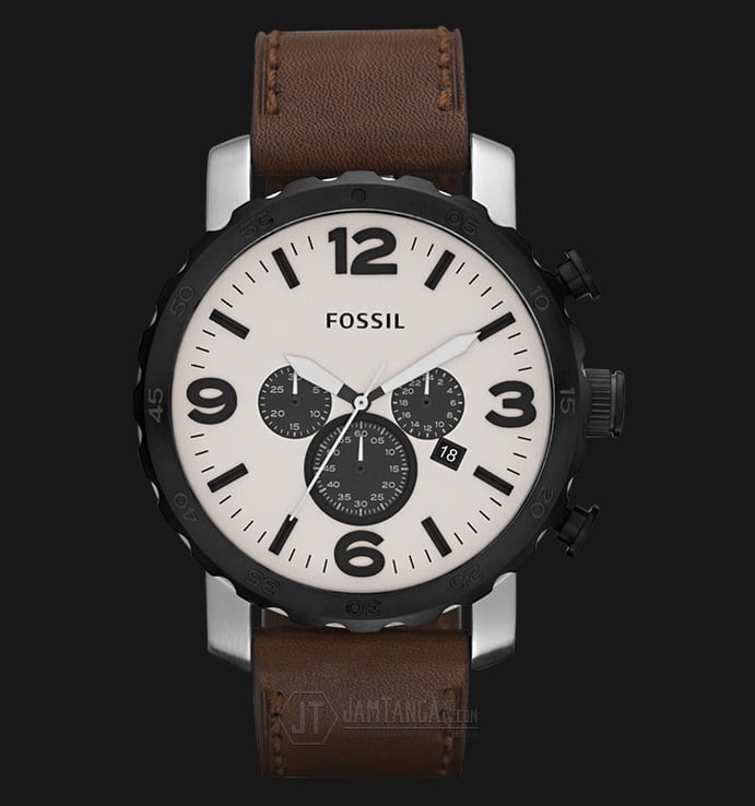 Fossil JR1390 Nate Chronograph Brown Leather Strap Watch