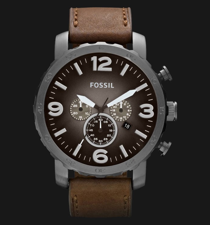 Fossil JR1424 Nate Chronograph Brown Leather Strap