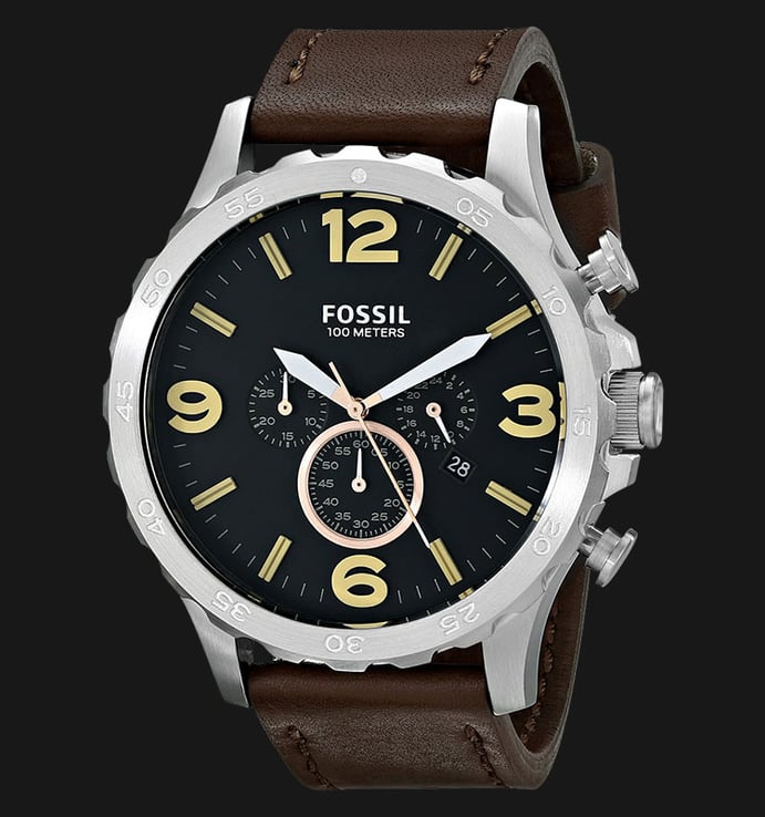 Fossil JR1475 Nate Chronograph Brown Leather Strap