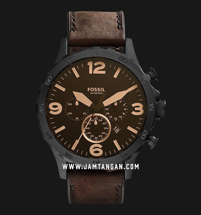 Fossil Nate JR1487 Chronograph Brown Dial Brown Leather Strap