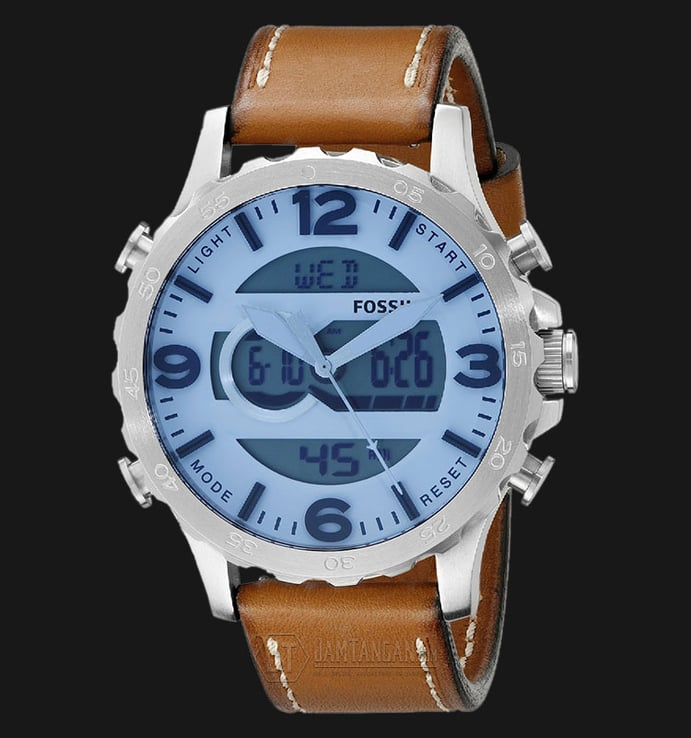 Fossil JR1492 Nate Blue Dial Brown Leather Strap
