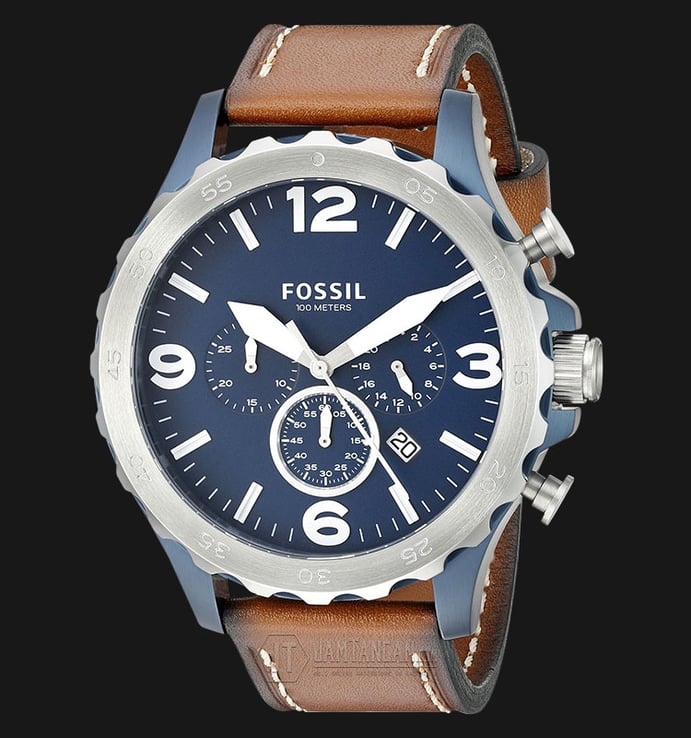 Fossil JR1504 Nate Chronograph Brown Leather Strap Watch