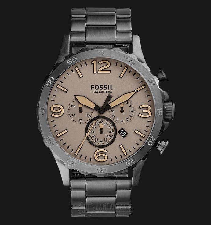 Fossil JR1523 Nate Chronograph Analog Brown Dial Dark Grey Stainless Steel Watch