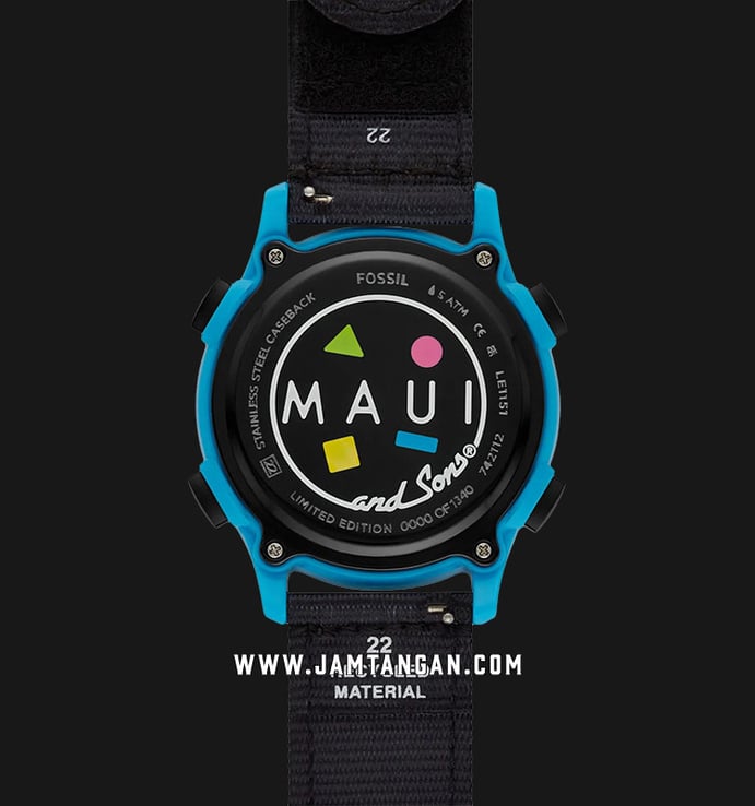 Fossil X Maui and Sons LE1151 Solar Powered Digital Analog Dial Black Nylon Strap LIMITED EDITION