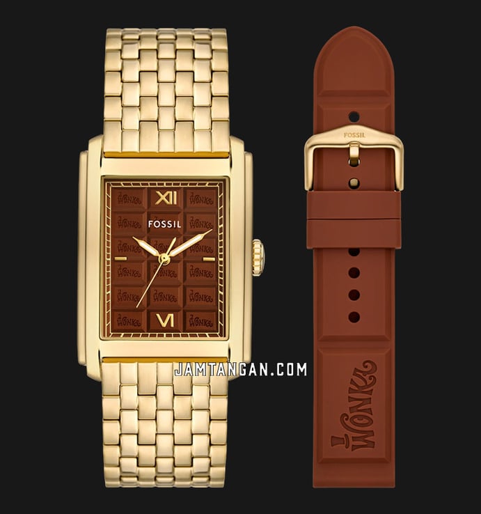 Fossil X Willy Wonka LE1190SET  Brown Dial Gold Stainless Steel Strap + Extra Strap Limited Edition