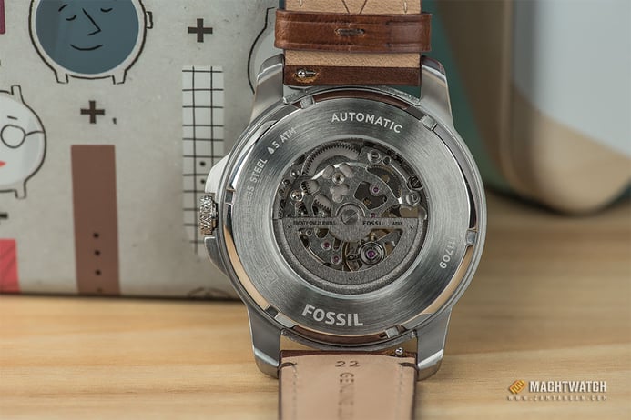 Fossil Grant ME3099 Beige Skeleton Dial Brown Leather Strap