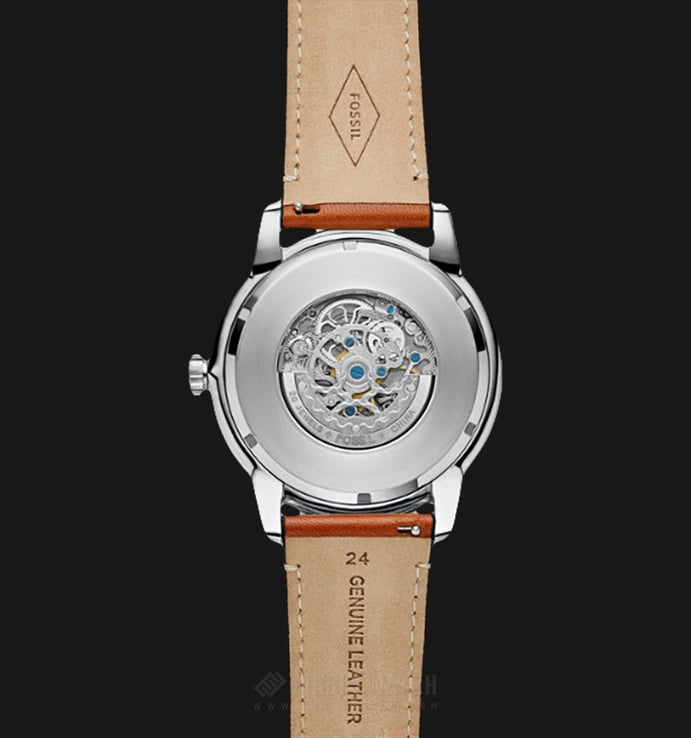 Fossil Townsman ME3154 Automatic Blue Skeleton Dial Light Brown Leather Strap