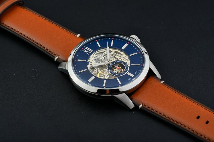 Fossil Townsman Brown Skeleton Light Strap Automatic ME3154 Dial Blue Leather