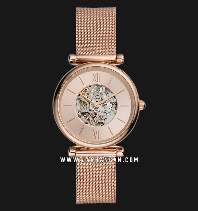 Fossil Carlie ME3175 Automatic Rose Gold Dial Rose Gold Mesh Strap