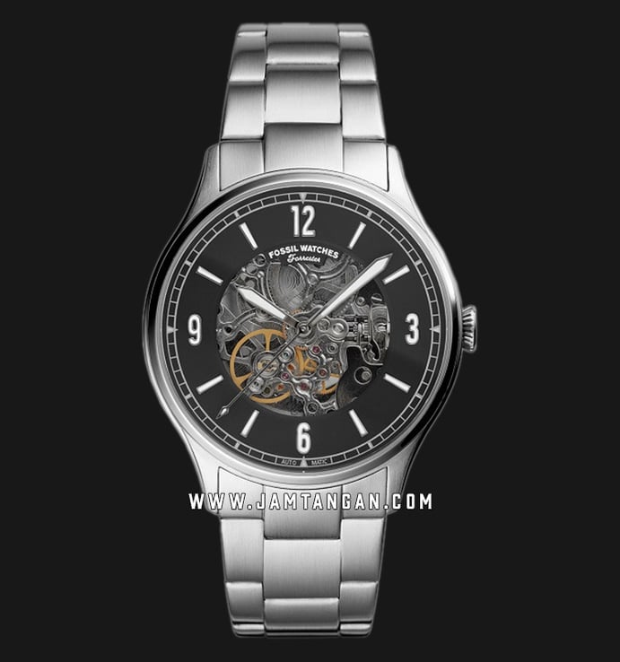 Fossil Forrester ME3180 Automatic Black Skeleton Dial Stainless Steel Strap
