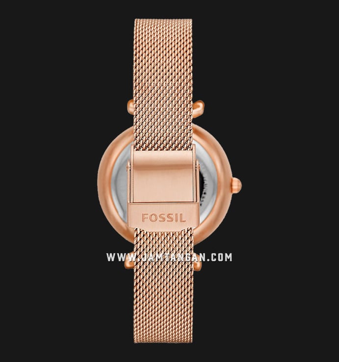 Fossil Carlie Mini ME3188 Automatic Ladies White Mother Of Pearl Dial Rose Gold Steel Mesh Strap
