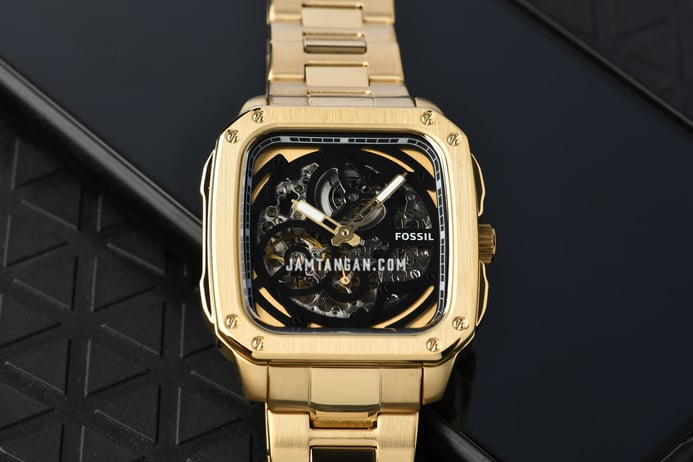 Fossil Inscription ME3204 Men Automatic Skeleton Dial Gold Stainless Steel Strap