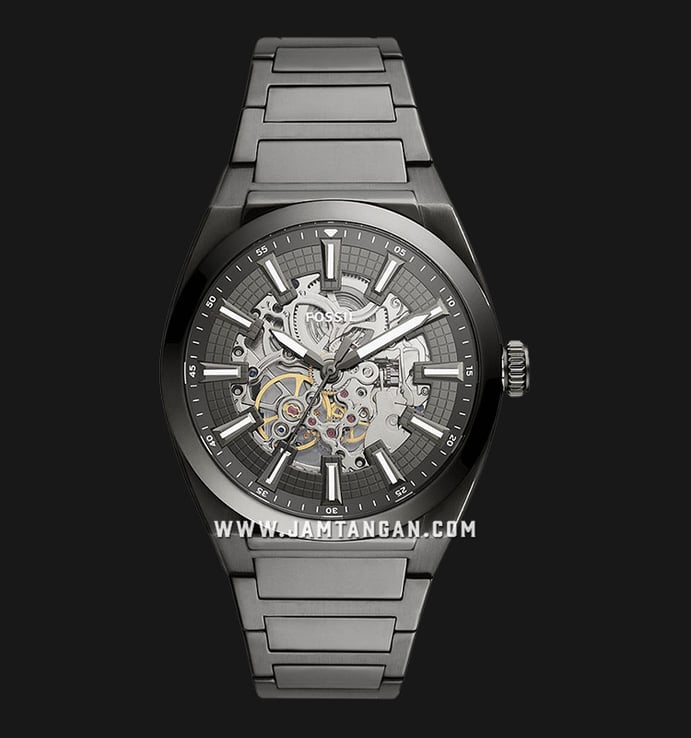 Fossil Everett ME3206 Automatic Men Grey Skeleton Dial Smoke Stainless Steel Strap