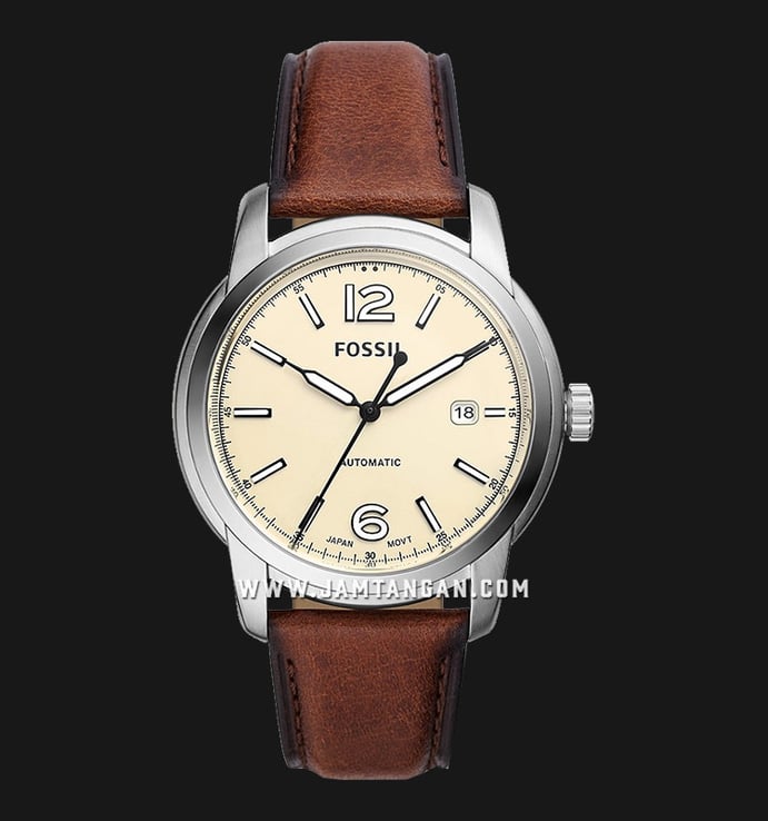 Fossil Heritage ME3221 Automatic Beige Dial Brown Leather Strap