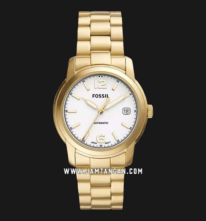 Fossil Heritage ME3226 Automatic White Dial Gold Stainless Steel Strap