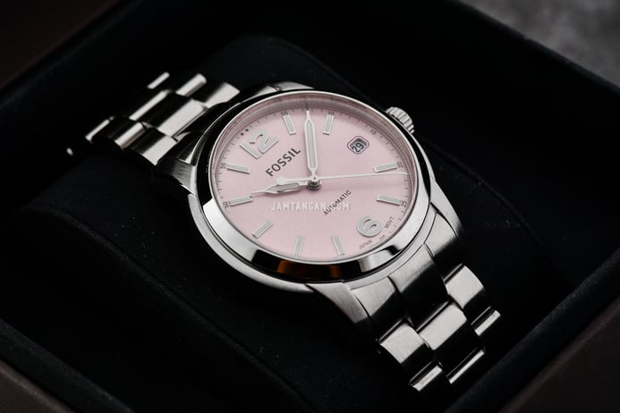 Fossil Heritage ME3229 Automatic Pink Dial Stainless Steel Strap