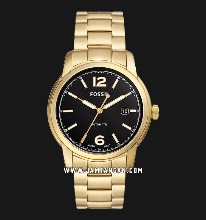 Fossil Heritage ME3232 Automatic Black Dial Gold Stainless Steel Strap