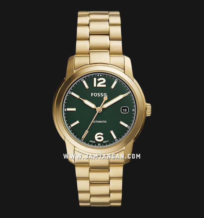 Fossil Heritage ME3235 Automatic Green Dial Gold Stainless Steel Strap
