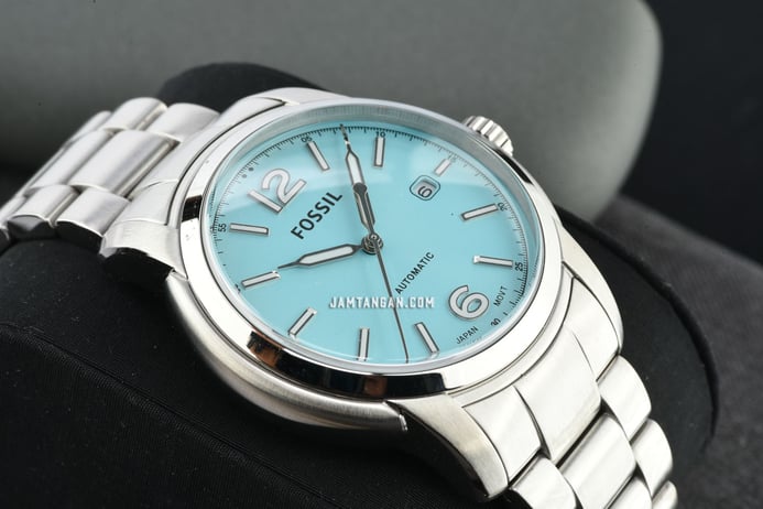 Fossil Heritage ME3241 Automatic Men Tiffany Blue Dial Stainless Steel Strap