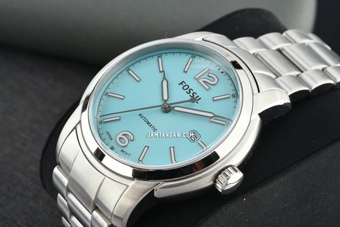 Fossil Heritage ME3241 Automatic Men Tiffany Blue Dial Stainless Steel Strap