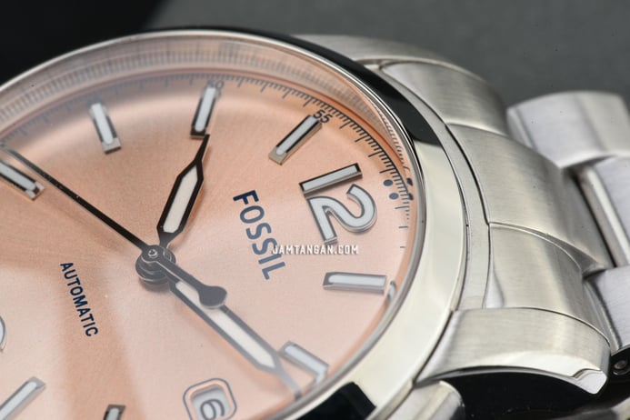 Fossil Heritage ME3247 Automatic Ladies Rose Gold Dial Stainless Steel Strap