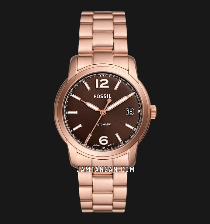 Fossil Heritage ME3258 Automatic Brown Dial Rose Gold Stainless Steel Strap