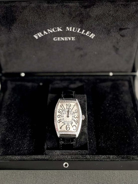 Franck Muller 2852 B QZ REL D 1R Curvex Steel Diamond Black Leather Strap