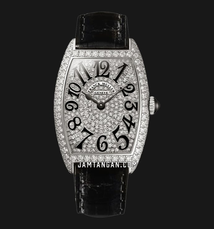 Franck Muller Cintree Curvex 2852 B QZ WHD Diamond Aftersetting Silver Dial Black Leather Strap
