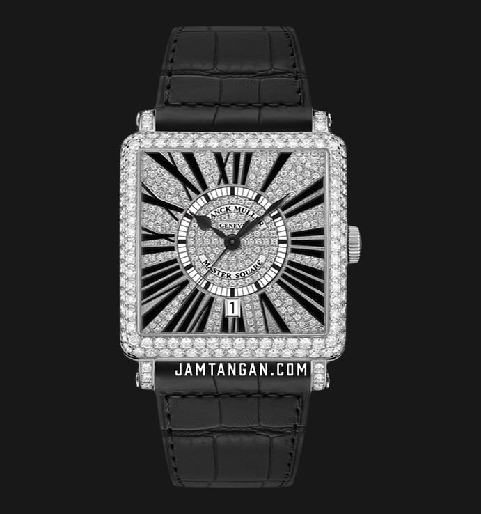 Franck Muller 6002 M QZ R MASTER SQUARE Full Diamond Aftersetting Dial Black Leather Strap