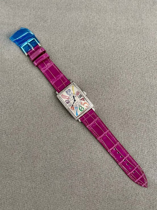 Franck Muller 952 QZ COL DRM D 1R Long Island Steel Diamond Colordreams Purple Leather Strap