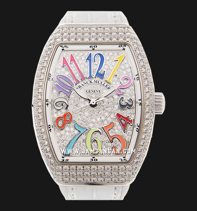 Franck Muller Vanguard V32 SC AT FO AC BC NO Color Dreams Aftersetting White Leather Strap