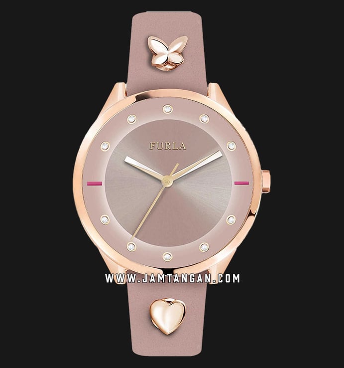 Furla Pin Crystal R4251102541 Ladies Sand Dial Sand Leather Strap