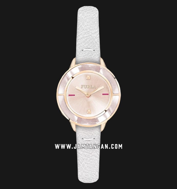 Furla Club R4251109510 Ladies Rose Gold Dial White Leather Strap + Extra Bezel