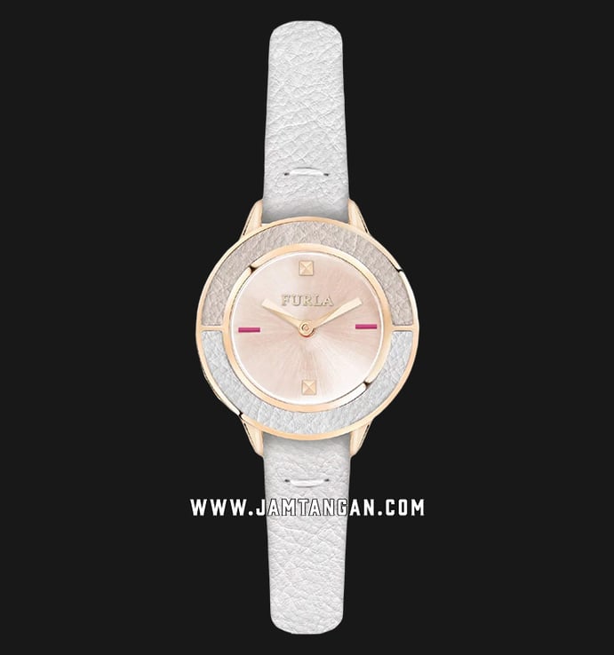 Furla Club R4251109510 Ladies Rose Gold Dial White Leather Strap + Extra Bezel