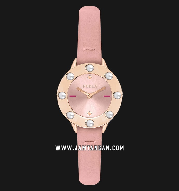 Furla Club R4251116501 Ladies Pink Sunray Dial Pink Leather Strap + Extra Bezel