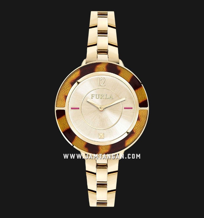 Furla Club R4253109501 Ladies Gold Dial Gold Stainless Steel Strap + Extra Bezel