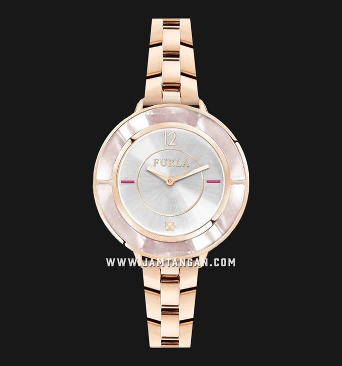 Furla Club R4253109502 Ladies Silver Dial Rose Gold Stainless Steel Strap + Extra Bezel