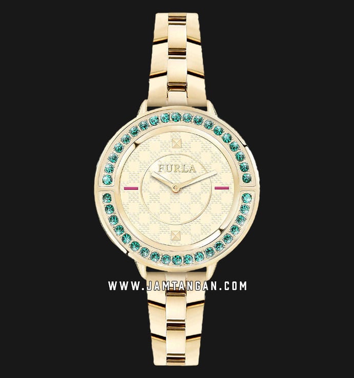 Furla Club R4253109504 Ladies Gold Dial Gold Stainless Steel Strap + Extra Bezel