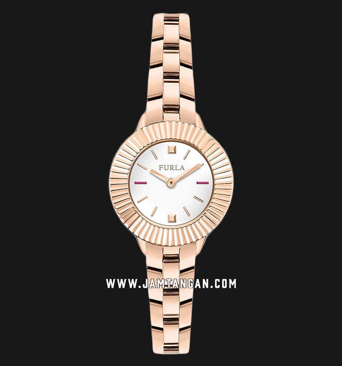 Furla Club R4253109526 Ladies White Dial Rose Gold Stainless Steel Strap + Extra Bezel