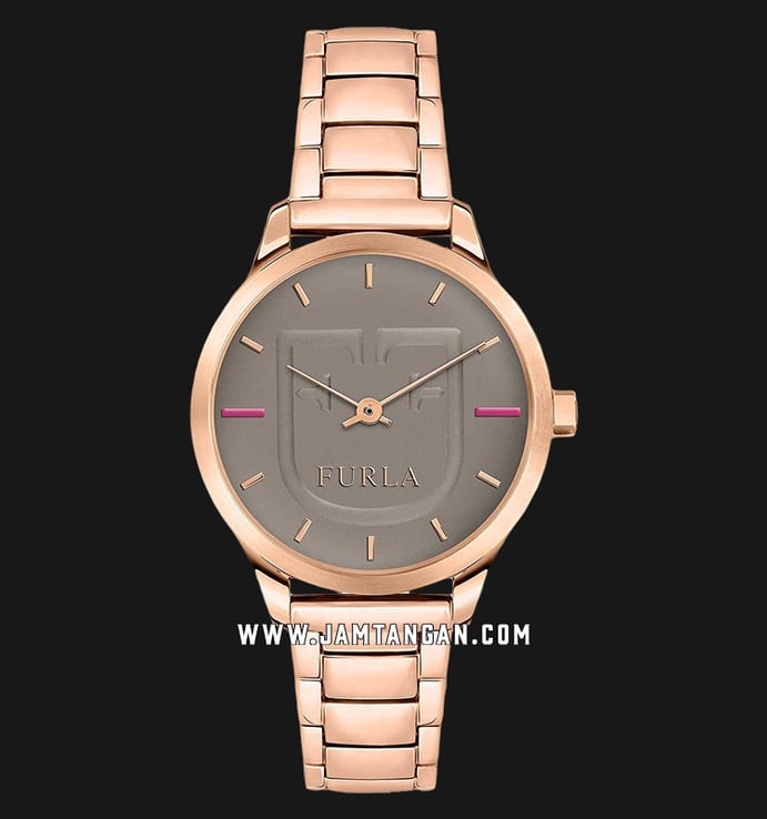 Furla Like Scudo R4253125504 Ladies Grey Dial Rose Gold Stainless Steel Strap