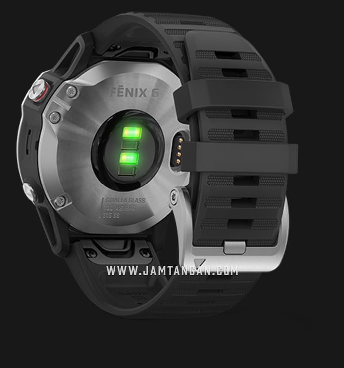 Garmin Fenix 6 010-02158-35 Smartwatch Stainless Steel Digital Dial Black Rubber Strap